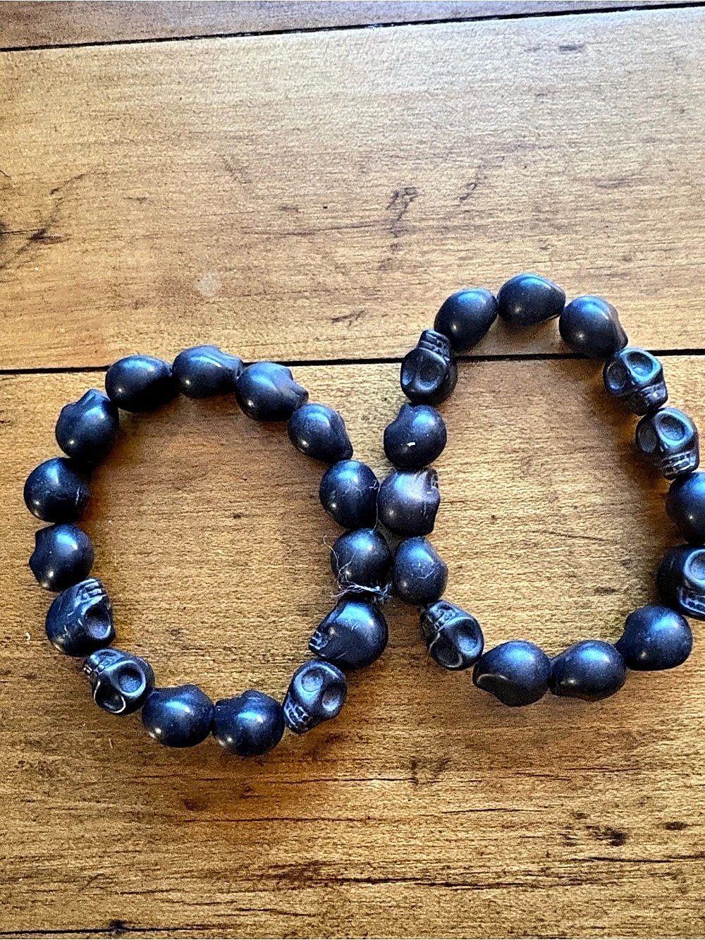 Black Skull Bead Bracelets Set of 2